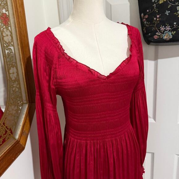 NWT Y2K Sunny Leigh Red Long Balloon Sleeve Pleated Romantic Fairy Tunic Top M - Picture 2 of 8
